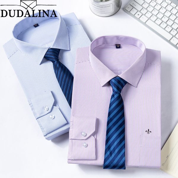 

dudalina male shirt 2019 striped mens work shirts brand long sleeve striped /plaid men dress shirts men camisa social xadrez, White;black