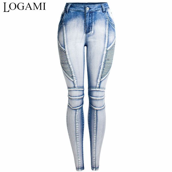 

logami plus size 4xl moto jeans women skinny motorcycle biker jeans womens fit slim elstic denim pants, Blue