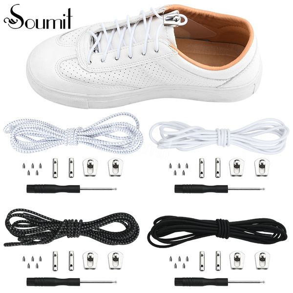

soumit 1 pair high-elastic no tie lacing system lazy shoelaces locking quick round shoe lace buckle shoestrings, Black