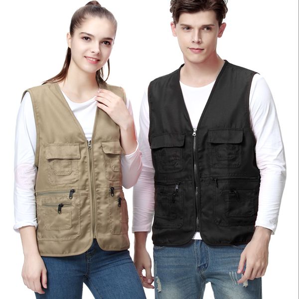 

newly men women waistcoat multi-pockets zipper loose casual vest for outdoor do99, White;black