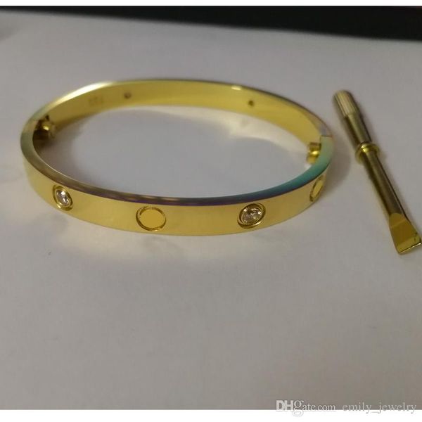 

316l titanium steel luxury love screw bangles brand with cz stone screwdriver bracelets for women men bracelets with original bag, Golden;silver