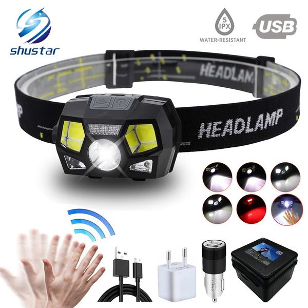 

super bright led headlamp built-in inductive sensor usb rechargeable 6 lighting mode led headlight for running, fishing, etc