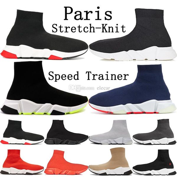 

new black neon 2019 luxury paris speed trainer mens designer shoes triple white black blue orange stretch-knit sneakers womens casual shoes