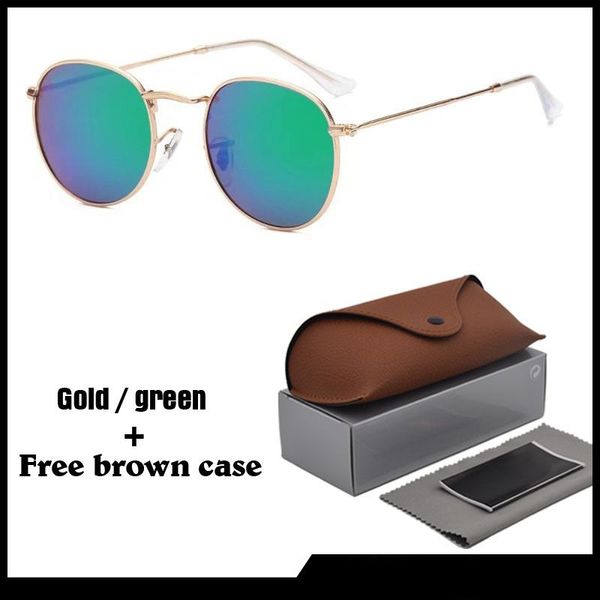 

round sunglasses men women eyewear sun glasses brand designer metal frame uv400 lens with brown cases and box, White;black