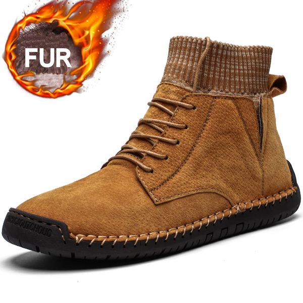 

men winter warm snow boots waterproof boots men plush lace up footwear ankle male casual shoes outdoor fashion big size, Black