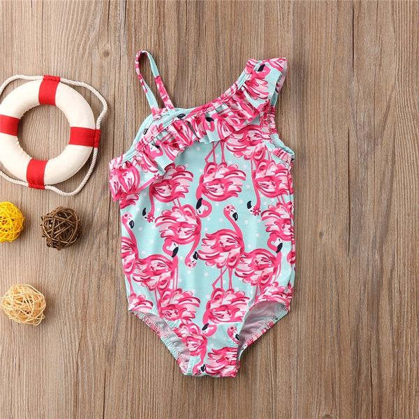 

children swimsuit kids baby girls summer flamingo bikini ruffle one piece swimwear swimsuit suit beachwear swimming costume children's