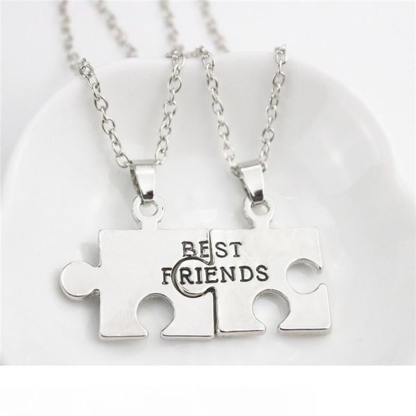 

new jewelry 2pc set fashion friends pendant necklace splicing silver plated puzzle confidant friend long friendship necklaces