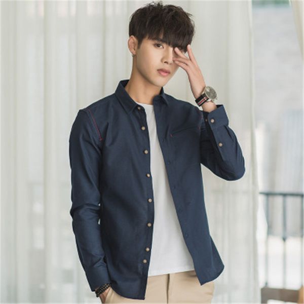 

2020 brand men's shirts long sleeve shirt for male casual solid color long sleeve cardigan shirt, White;black