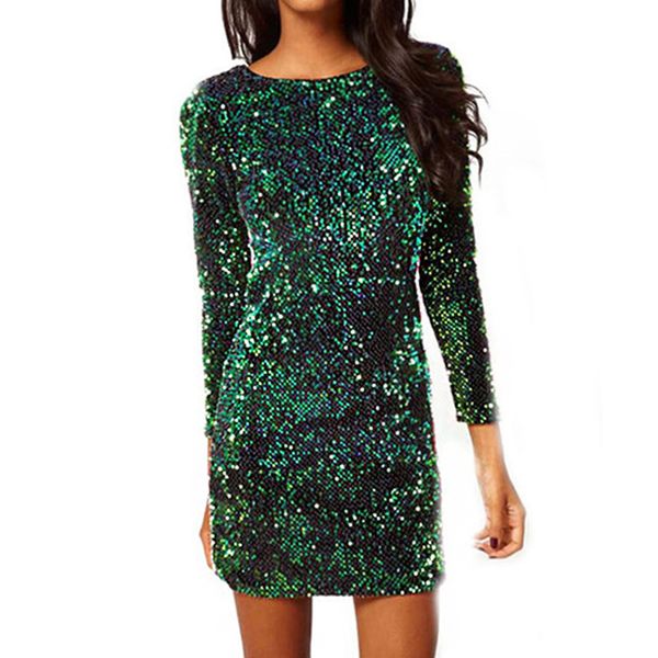 

2018 club green sequin dress women bodycon party night slim dresses woman fashion backless vintage mini dress vestidos, Black;gray