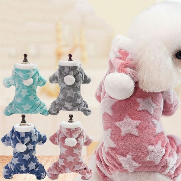 

1pc четыре ноги pet hoodie cat собаки пижамы комбинезон осень собаки зимняя одежда флис звезды pattern теплый костюм щенка