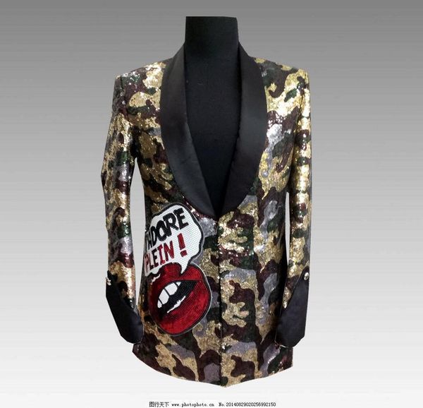 

personalized fashion male sequins red lips printing nightclub dj dance performance costumes male cool party prom casual suits, White;black