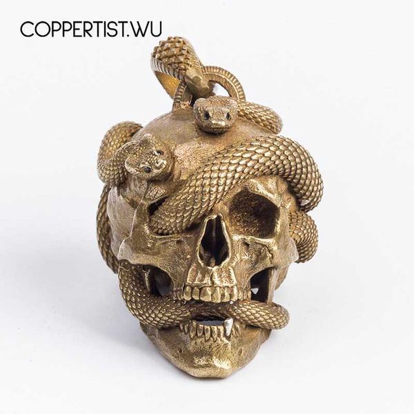 

coppertist.wu оригинальный дизайн черепа змея брелок твердая латунь ожерелье ключевой цепи автомобиля punk rock metal skeleton key ring, Silver