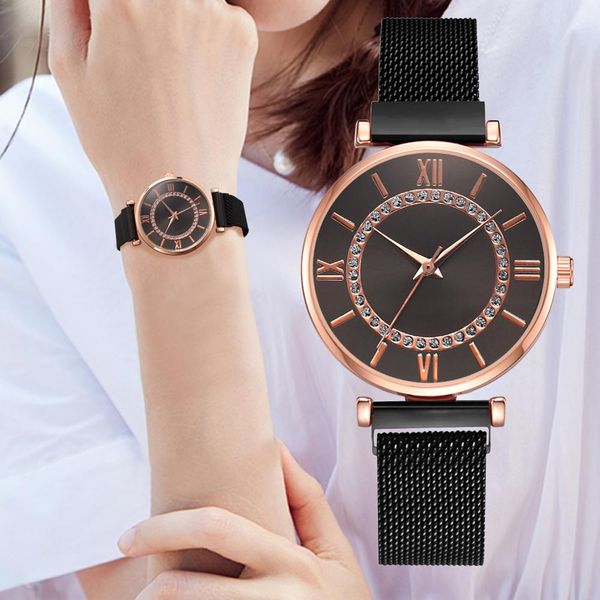 

luxury ladies bracelet watch waterproof simple magnet watches women fashion casual crystal women watches brand gift reloj mujer, Slivery;brown