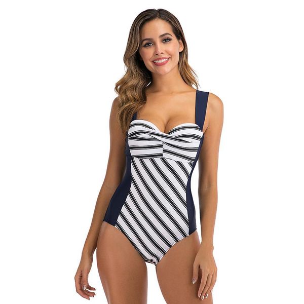 

2020 5xl push up one piece swimsuit women plus size xxxl print blue and white striped swimwear shape backless bathig suit, White;black