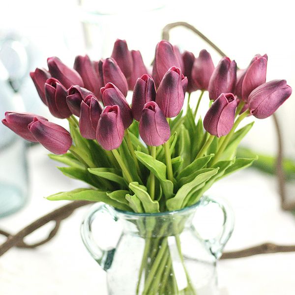 

5pcs artificial tulip flower false fake bouquet real touch home wedding decor