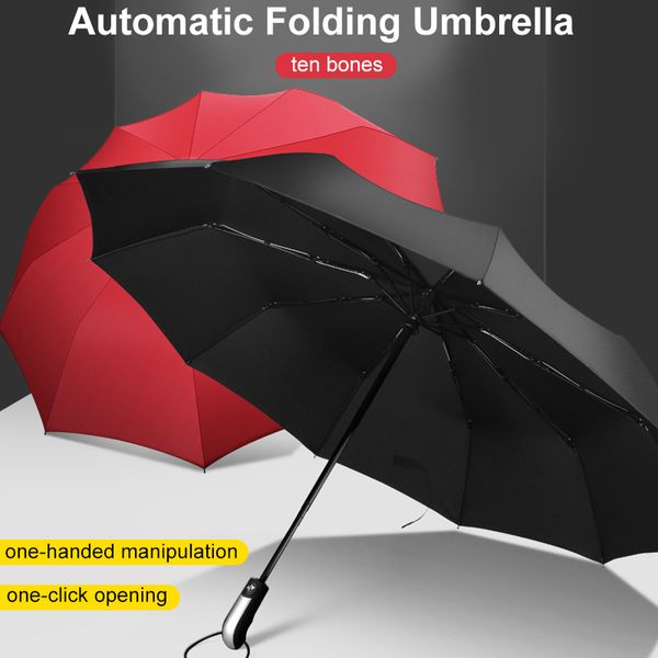 

automatic umbrella outdoor rain umbrellas double layer 3 folding 10 bones strong dustproof garden large rainy day sunshine