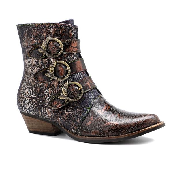 

iliyah vintage bohemian ankle boots women shoes genuine leather snake boots hoop loop shoes woman winter botas mujer 2020 new, Black