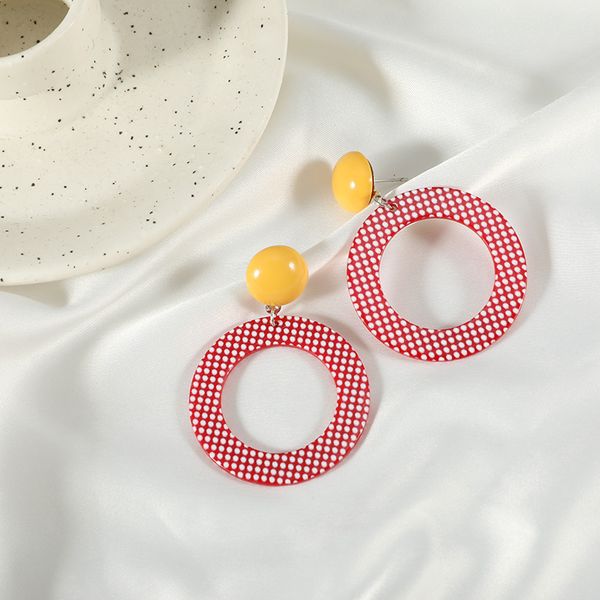 

korean cute sweet playful lively red wave dot circle earrings girl hipster, Silver