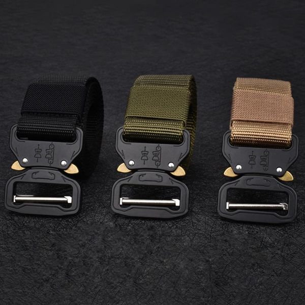 

tactical nylon belt metal buckle adjustable army outdoor quick release hunting training belt width 3.8cm, Black;gray