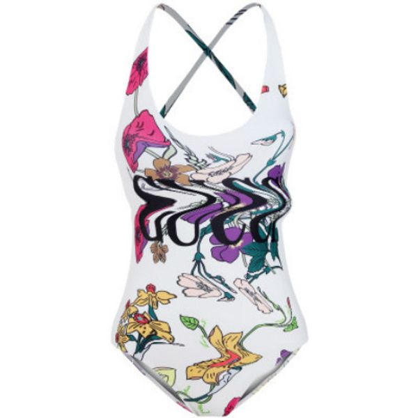 

womens brand swimsuit luxury one piece backless swimwear flowers pattern cross strap jumpsuit playsuit fashion socialite style, White;black