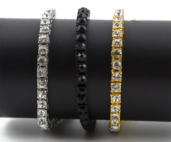 

19 iced out теннисный браслет цирконий тройной замок hiphop ювелирных изделий 1 роу cubic роскошные мужские браслеты, Golden;silver