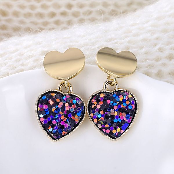 

new fashion heart drop earrings women's geometric mermaid sequins alloy 5 color earrings korean gold love bijoux jewelry gifts, Silver