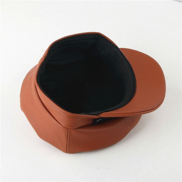

fashion pu leather military hat autumn winter solid sailor hat for women men black flat female travel cadet hat captain cap, Blue;gray