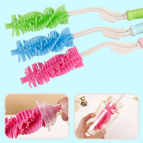 

silicone baby feeding bottle cleaning brush baby milk bottle brush 360 rotation bottlebrush nipple cleaning cup scrubber tools