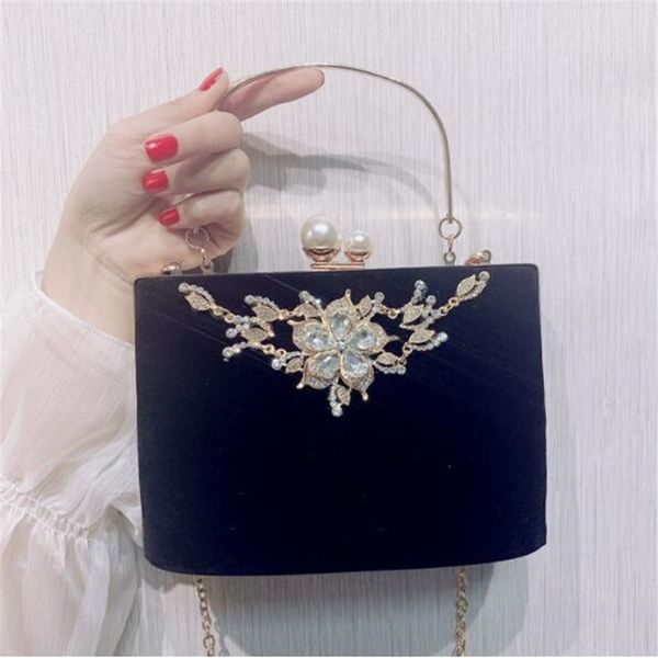 

2019 new women flannel evening clutch bags diamond flowers wallets bags chain wedding banquet shoulder purse mn1589