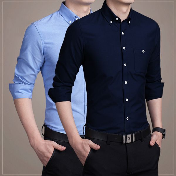 

new shirt men's solid color business casual large size long-sleeved shirt dress fashion men's, White;black