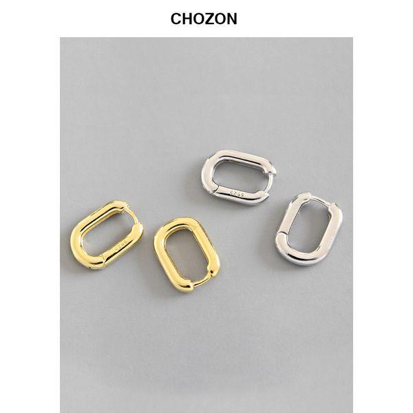 

korean version s925 pure silver earrings retro geometric oval circle ear buckle fashion silver earring ornaments for women, Golden;silver