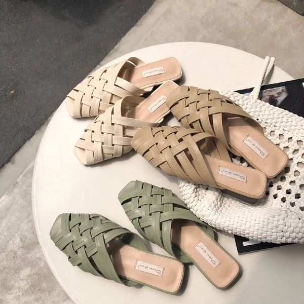 

new summer shoes woman cross tie hollow lazy half slippers female flat heels ladies mules retro shoes for women beach slippers, Black