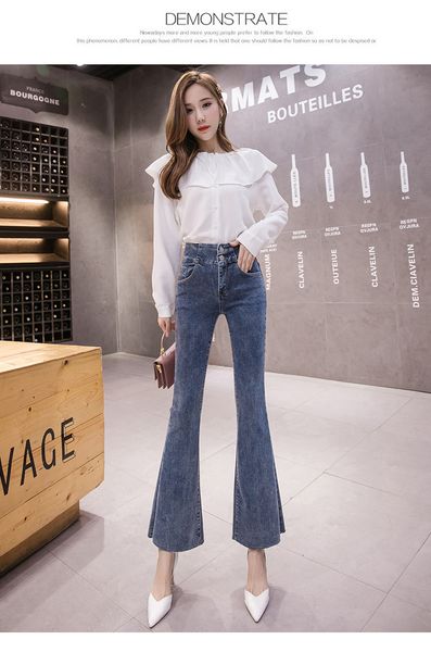 

light blue micro клеш джинсы женщины упругие брюки прямые