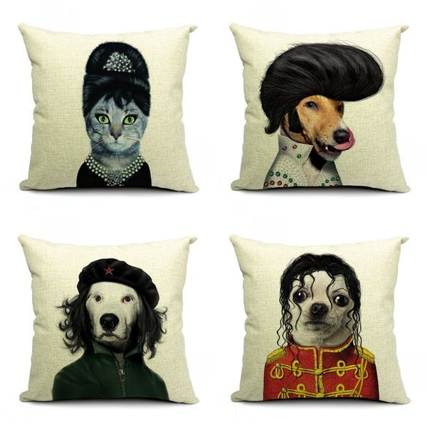 

cat dog pattern pillow case 45x45cm cartoon lovely cushion cover cotton and linen pillowslip home bedroom comfort 14sl c1
