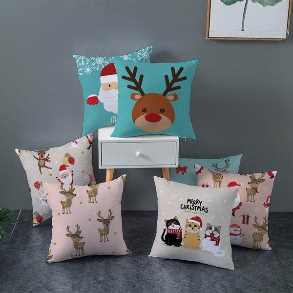

cartoon christmas elk snowman santa claus cushion cover pillow case bedroom decor