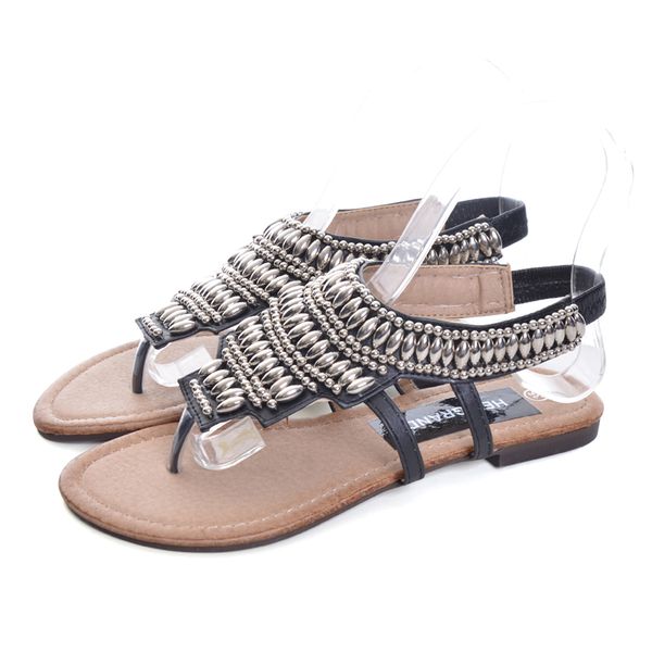 

bohemia gladiator sandals 2019 summer style flip flops vinatge rhinestone shoes woman slip on flats size 35-40 xwz2166, Black