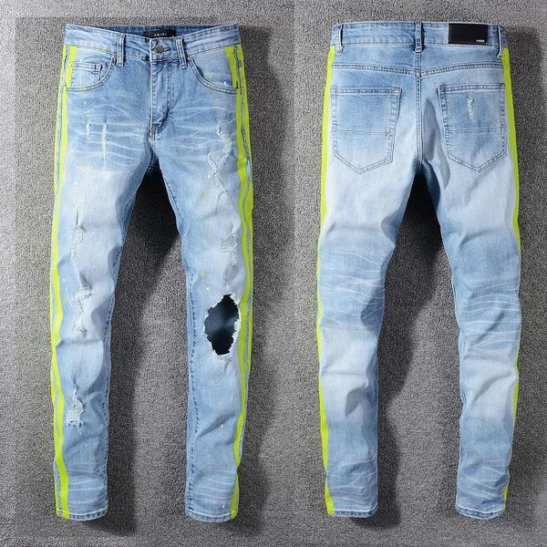 

wholesale mens blue holes pants jeans designer pants straight biker skinny jeans men denim pants long pant
