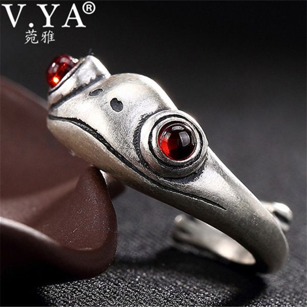 

v.ya fashion 925 sterling silver garnet rings for women lady cute animal frog ring adjustable silver jewelry