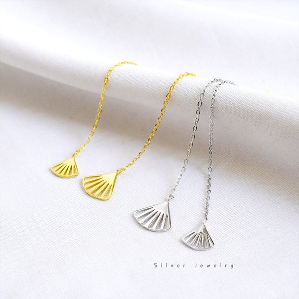 

long earring for women silver 925 jewelry christmas geometric fan-shaped earring wire asymmetric earrings female jewelry, Golden;silver