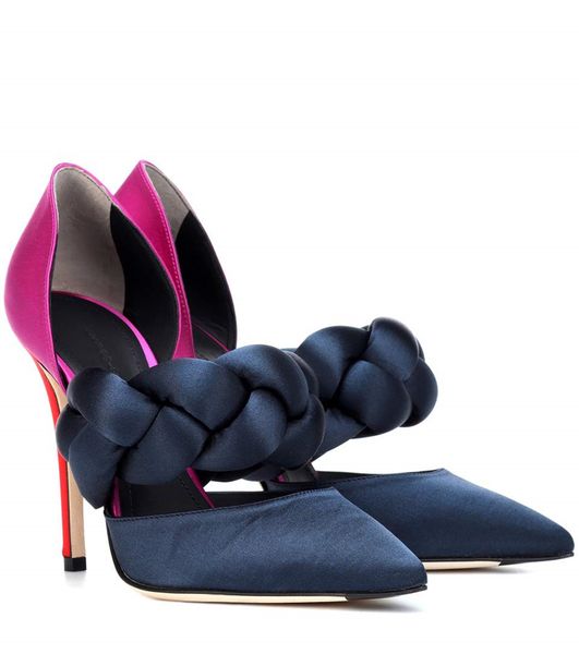 

2019 satin stiletto high heels pillage pointed toes weave mix colour dress shoes party wedding sweet shoes size 35-42, Black