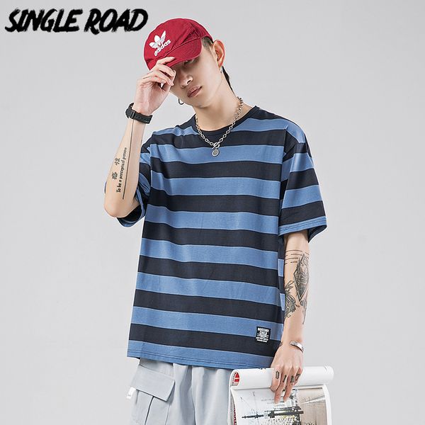 

singleroad man's t-shirt men 2020 summer oversized striped cotton hip hop harajuku tshirt male japanese streetwear t shirt men, White;black