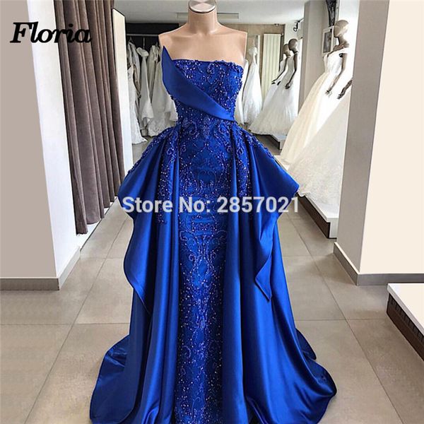 

vestido de festa royal blue beaded evening dresses 2019 couture new middle east prom celebrity dress arabic sequins pageant gown, White;black
