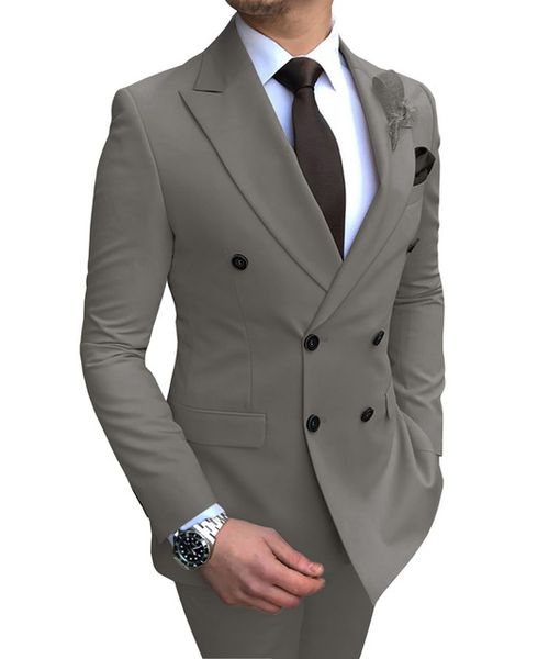 

2020 new beige men's suit 2 pieces double-breasted notch lapel flat slim fit casual tuxedos for wedding(blazer+pants), White;black