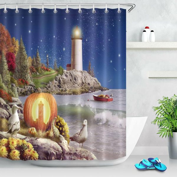 

lighthouse of halloween polyester fabric shower curtain bath accessory sets