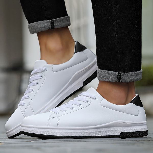 

mens canvas shoes men flats breathable sneakers fashion brand flat shoes lace-up mens leisure white walking sneakers, Black