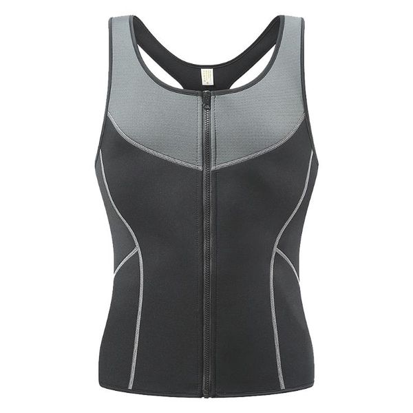

men fat burning sleeveless vest waist trainer sauna black body shaper fitness slimming zipper workout corset elastic neoprene, Black;brown