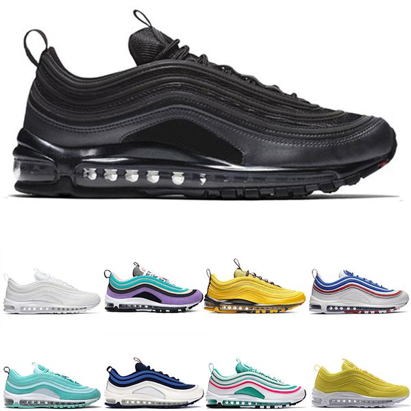 

97 mens running shoes for men women new balck metallic gold south beach prm yellow triple white 97s sports sneakers size 36-45, White;red