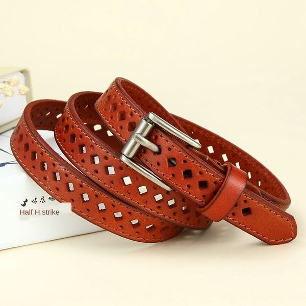 

pure cowhide women's leather layer cowhide casual hollow simple all-match thin belt women's belt, Black;brown