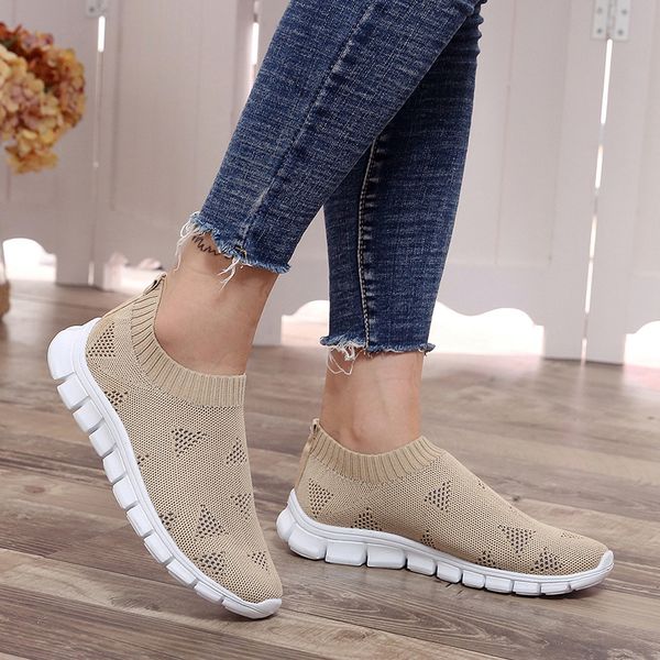 

lucyever women spring autumn sneaker knitted mesh vulcanized shoes casual slip on flat soft walking footwear zapatos de mujer t200111, Black