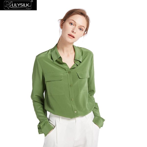 

lilysilk shirts blouse women basic box pleated 100% crepe de chine silk lightweight wrinkle-resistant ing, White